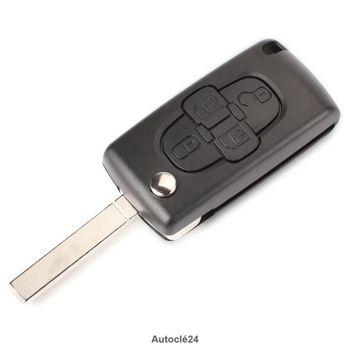 Coque Clé Compatible pour Peugeot 1007 de 2005 à 2009 - 4 Boutons - Pile sur coque - Lame VA2