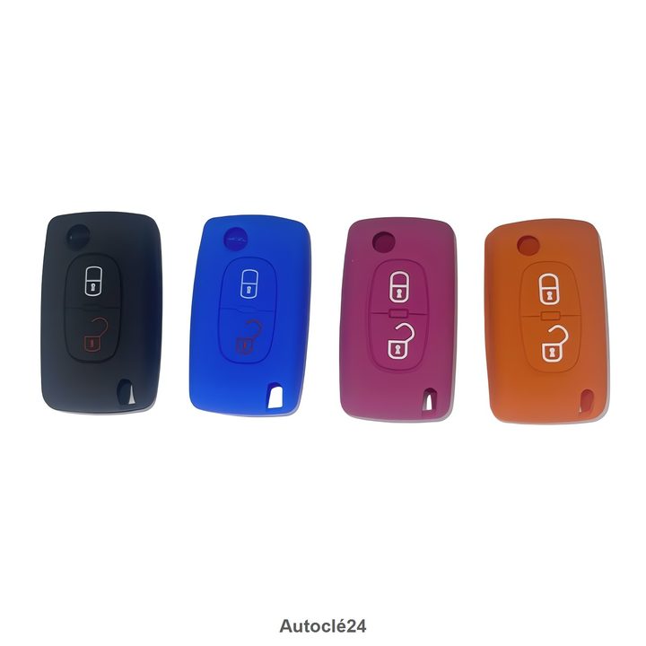 Housse Silicone Compatible pour Clé Rétractable Citroën Peugeot | 2 Boutons | 19501 | Plusieurs Couleurs Disponibles